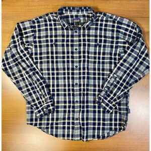 Patagonia Shirt Men’s Large Organic Cotton Fjord Flannel Blue Plaid Outdoors